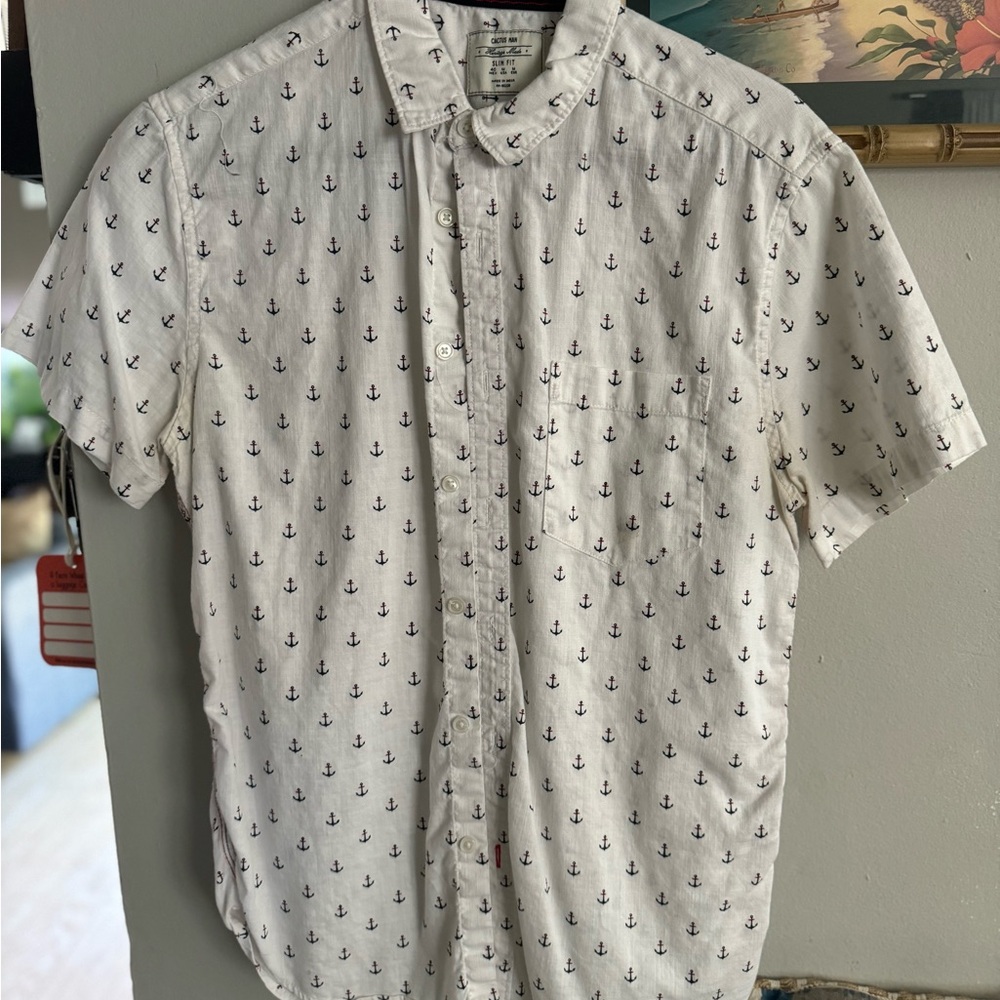 Cactus White Anchor Print Men's Shirt